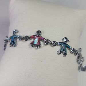 Abalone Rhodium Plated Silver Tone Paua Shell Holding Hands Link Bracelet